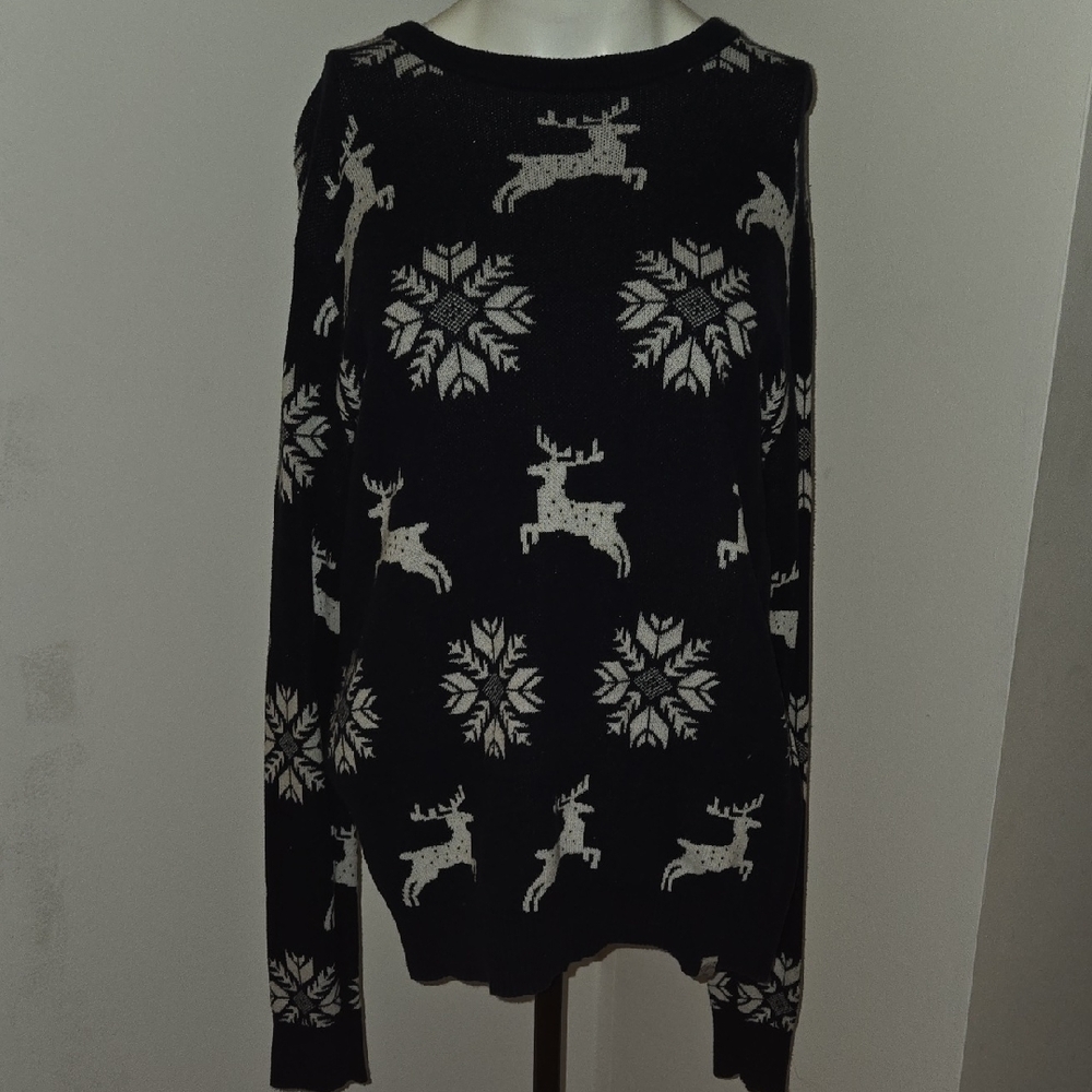 Jack & Jones Black and White Reindeer Crewneck Sweater